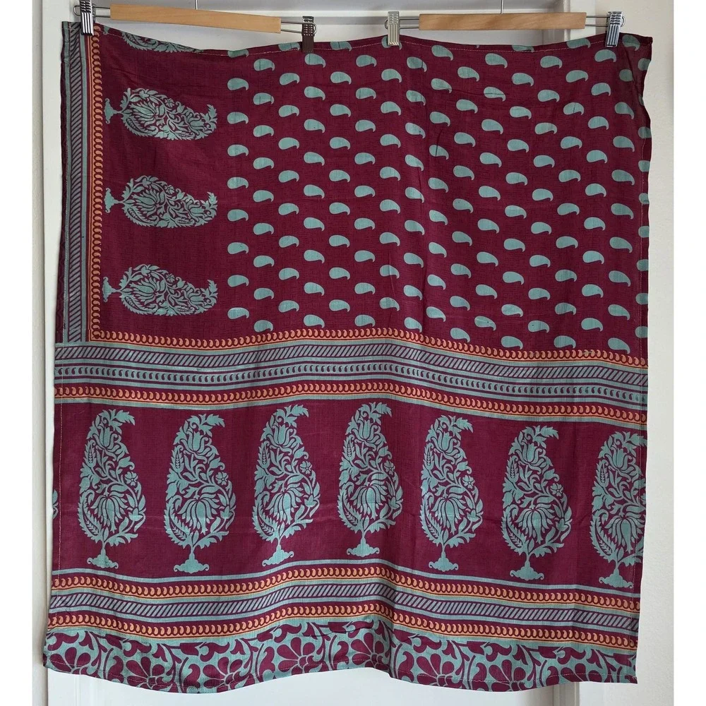 Paisley Bandana Maroon Teal Silk Boho Scarf Wrap Shawl Head Square